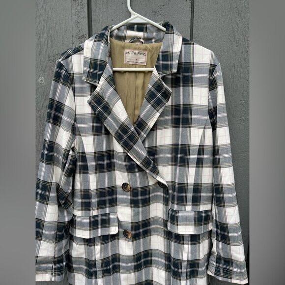 We The Free longline Freddie blazer Trench Coat Plaid Design Women’s Medium - Picture 3 of 15